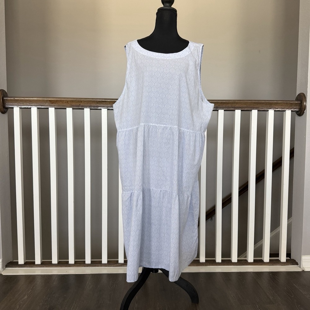Haven Well Within 100% Cotton Blue White Tiered Midi Dress 2XL Coastal Prep Boho